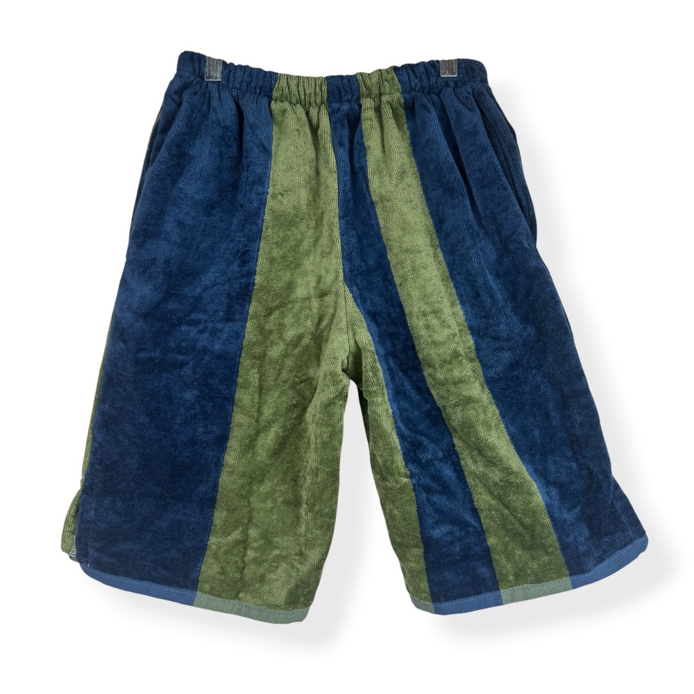 Terry Cloth Towel Shorts Mens Long Size XS Small Retro Beach Colorblock Pockets